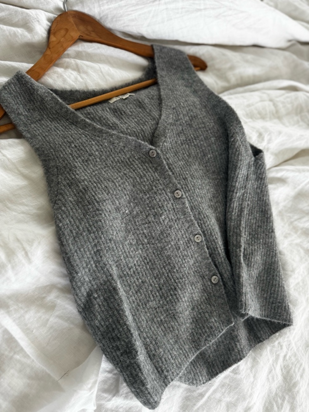 Z Supply Gray Ribbed V-Neck Button Front Sweater Vest